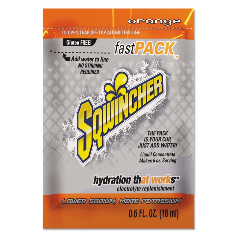 Sqwincher® Fast Pack® 015304-OR Sports Drink Mix, 0.6 oz Pack, Liquid, 6 oz Yield, Orange